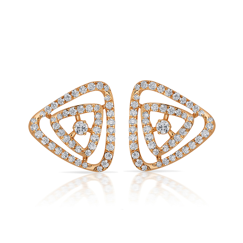 Triangle Rose Gold Diamonds Stud Earrings