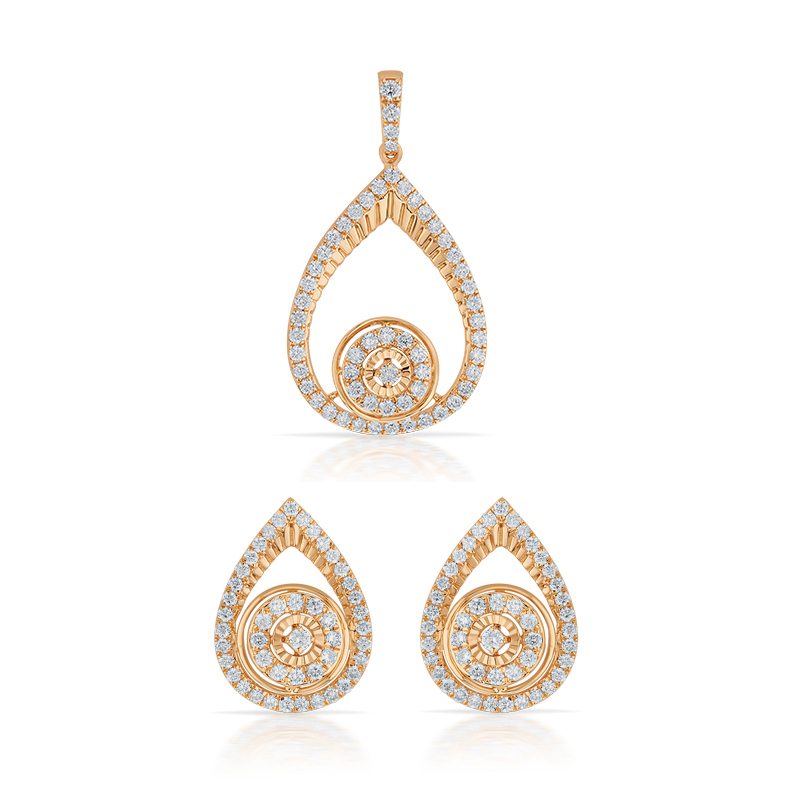 Rose Gold Diamond Teardrop Pendant Set