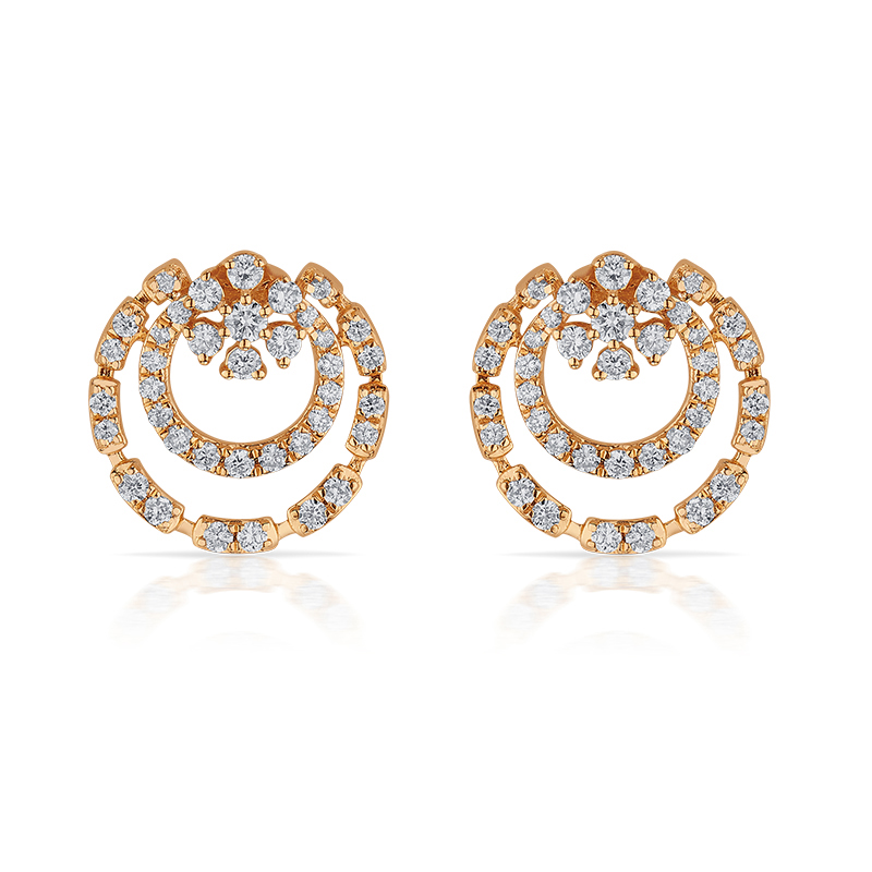 18K Rose Gold Diamond Floral Overlapping Stud Earrings