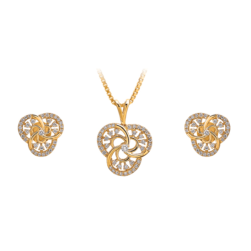 Wheels, within wheels - Gold Diamond Pendant Set