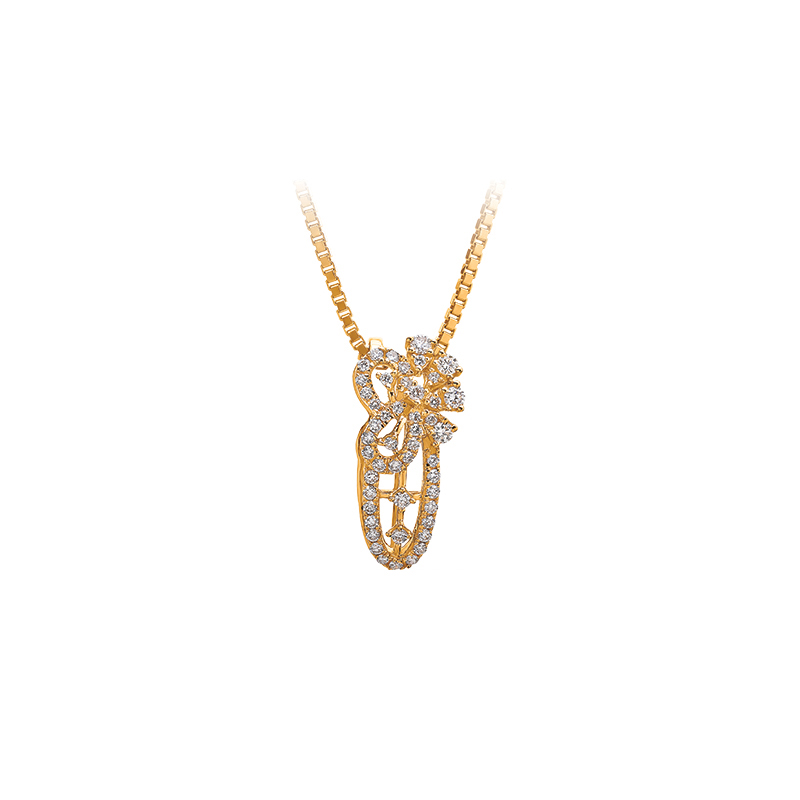Floral basket Gold Diamond Pendant Set