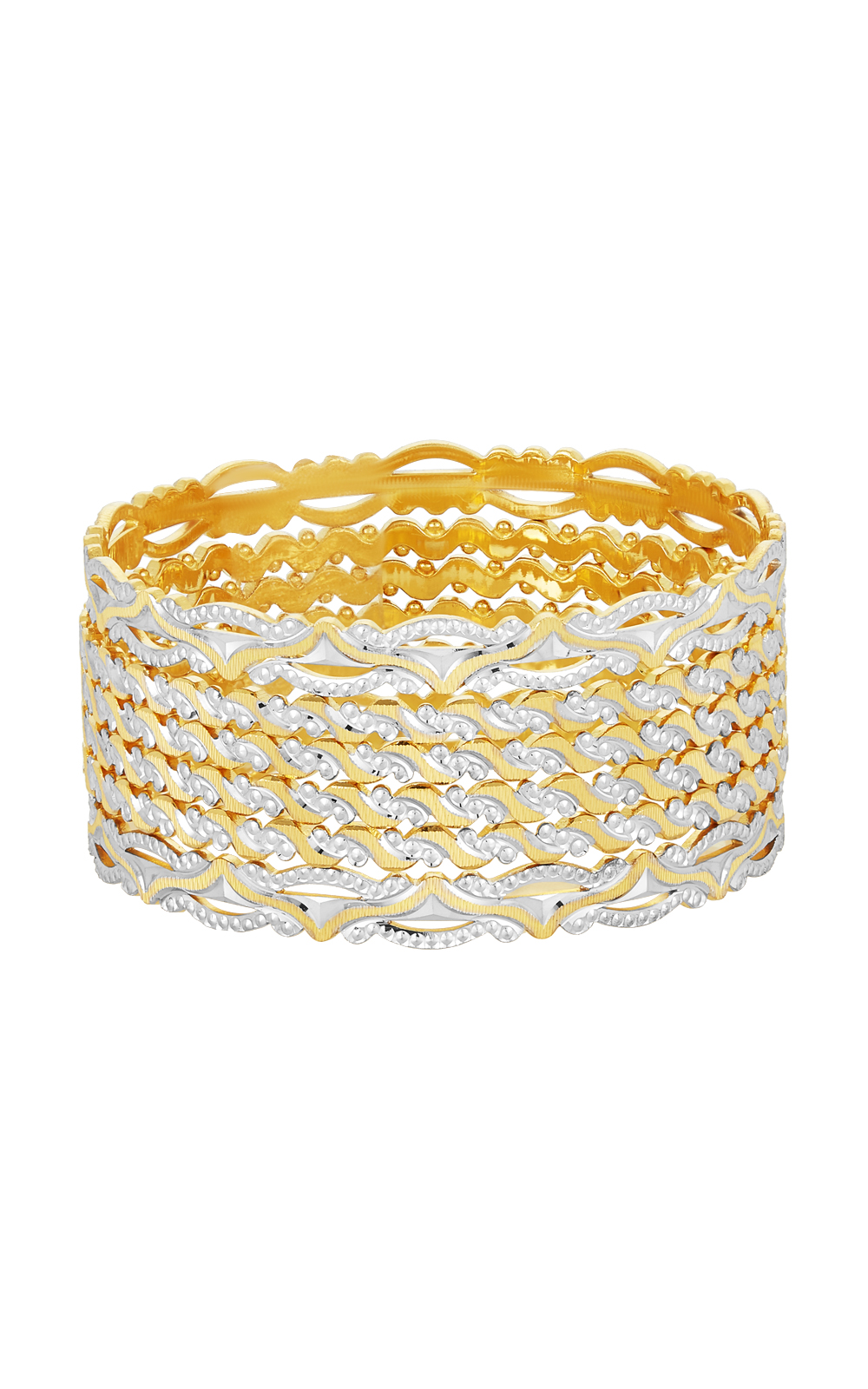 22K Two-Toned Gold Intertwined Pattern Bangle Set of 6