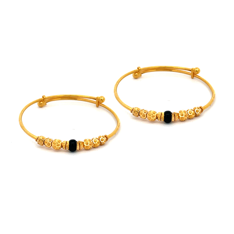 Classic Gold and Black Beaded Baby Bangle - Set of 2
