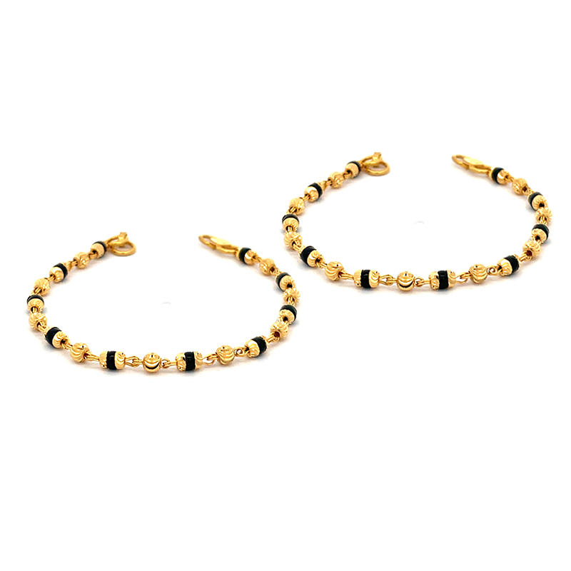 Black Beads Baby Bracelet in 22K Yellow Gold - Set of 2