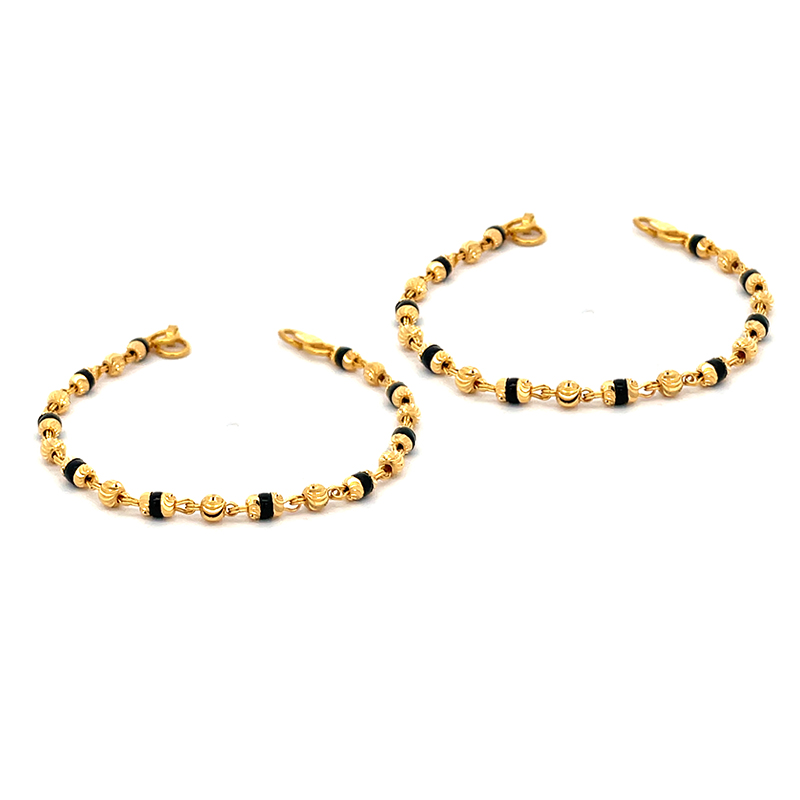 22K Yellow Gold Black Beads Baby Bracelet Set of 2