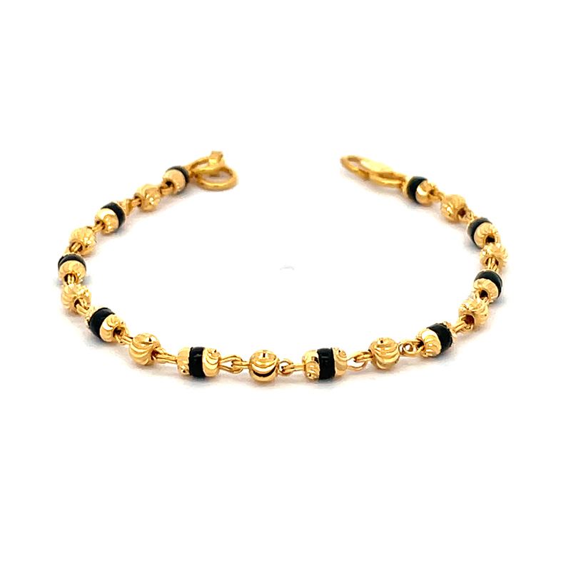 Black Beads Baby Bracelet in 22K Yellow Gold - Set of 2