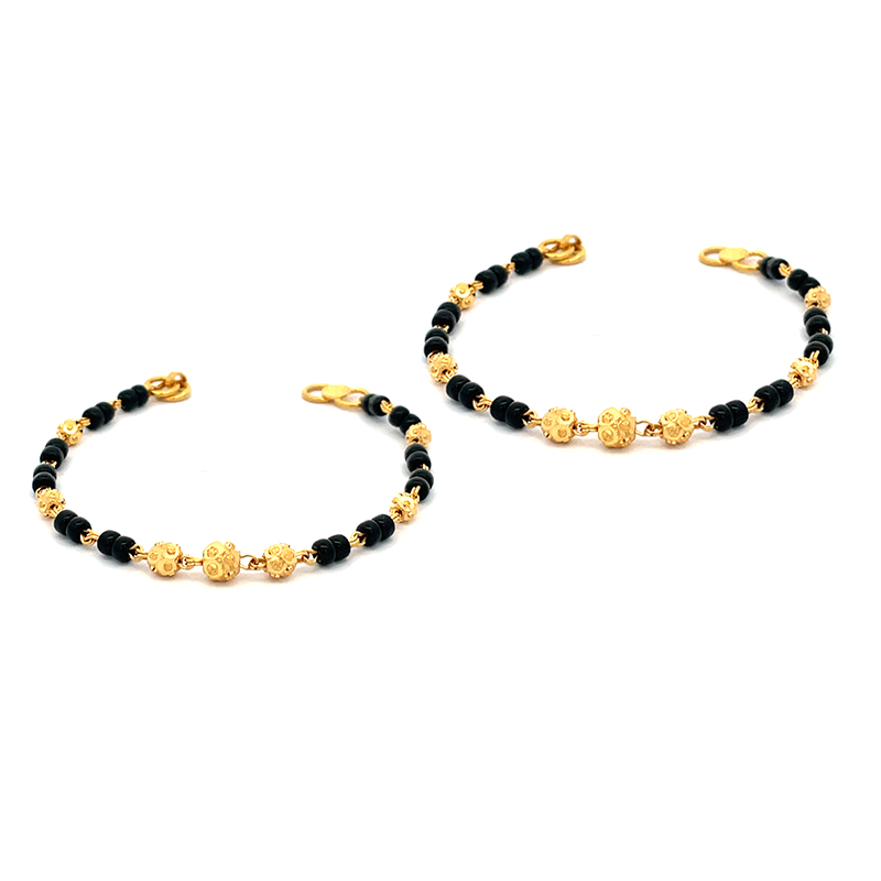 Black Beads Baby Bracelet  in 22K Yellow Gold - Set of 2