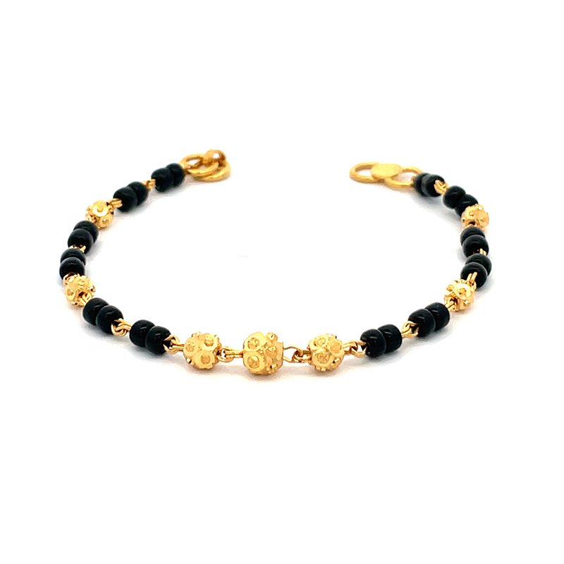 Black Beads Baby Bracelet  in 22K Yellow Gold - Set of 2
