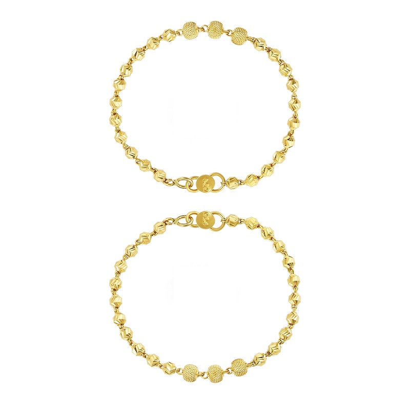 22K Yellow Gold Beaded Baby Bangle Set of 2