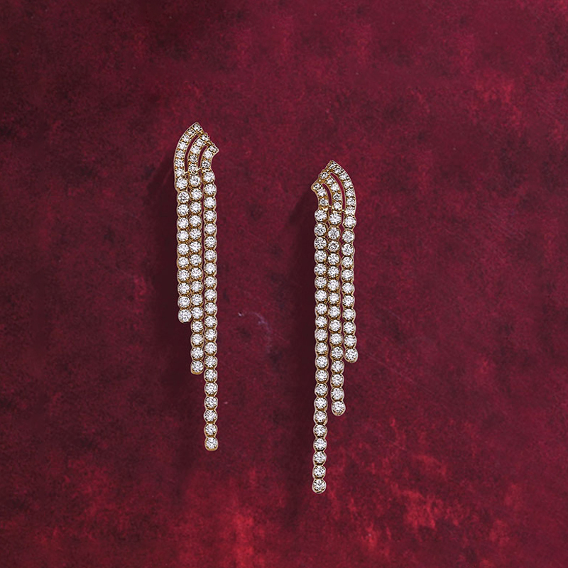 18K White Gold Diamond Earrings - 3 lines