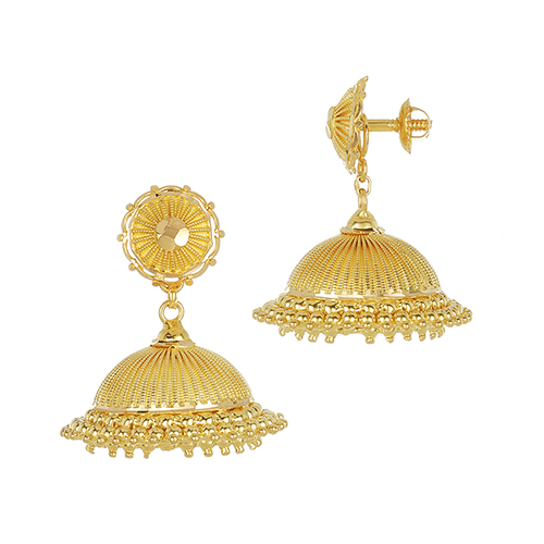 22k Yellow Gold Floral Dome Beaded Jhumka Earrings