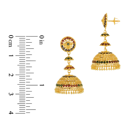 22k Yellow Gold Beaded Patterned Jhumka Earrings - ER-1403