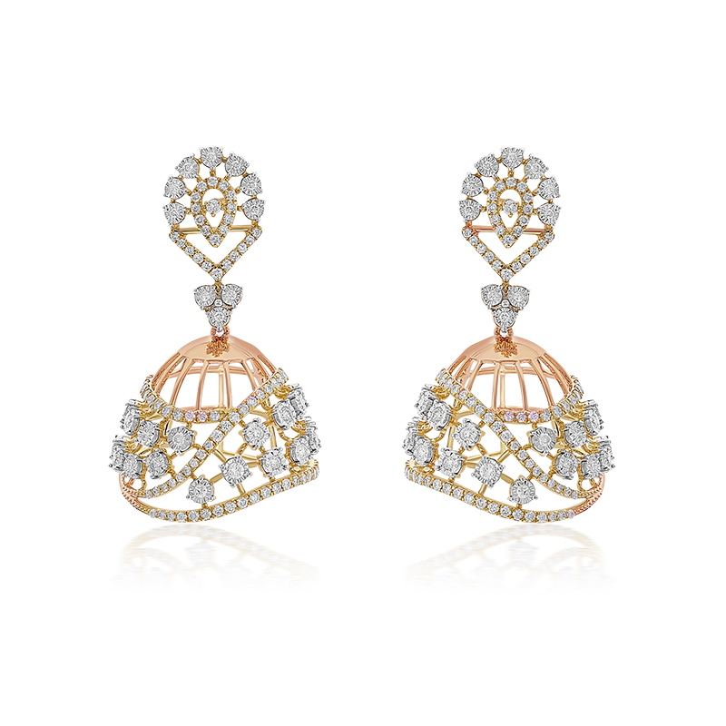 Modern, Gentle and Feminine Rose Gold and Diamond 'Jhumka' Earrings