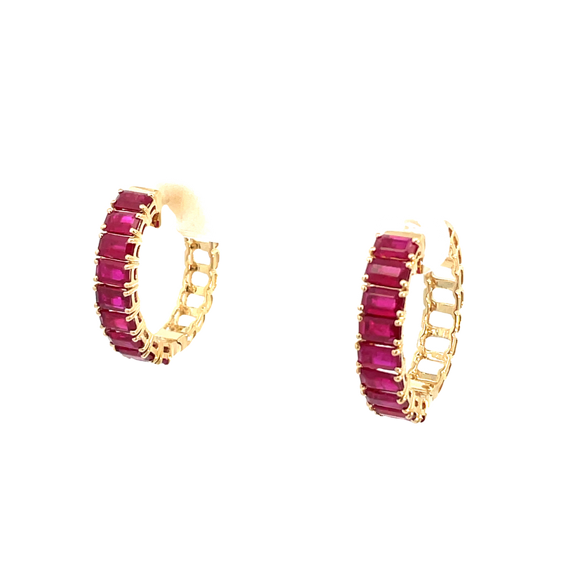 Glamorous Gold-Tone Hoop Earrings with Rubies