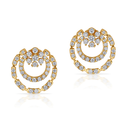 18K Yellow Gold Diamond Floral Overlapping Stud Earrings
