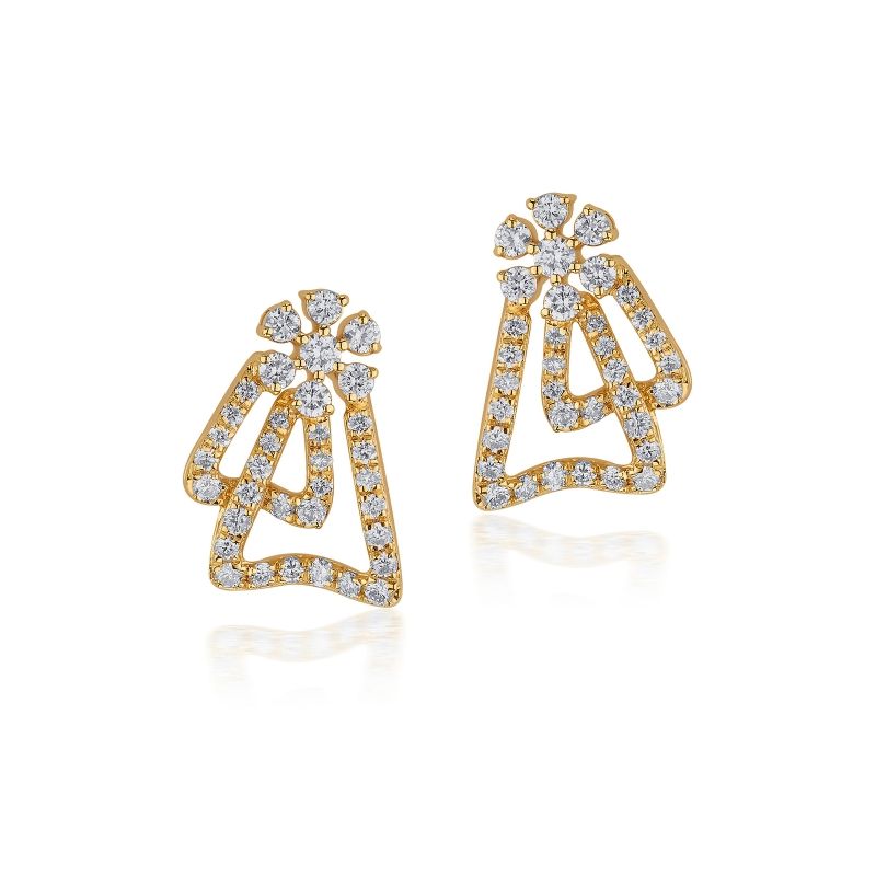 Gold Diamond Abstract Floral Stud Earrings