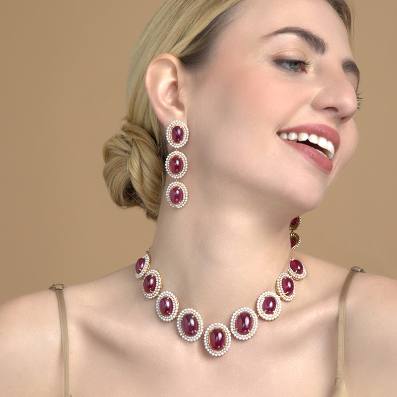 Ruby Necklace Set in 18K Yellow Gold - NE-2171-02