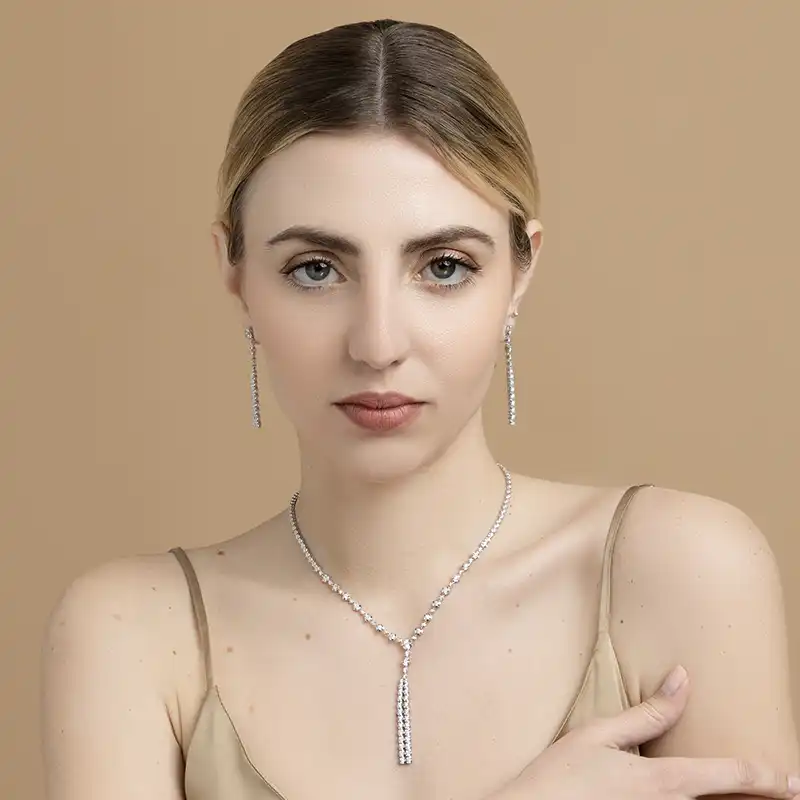 Modern 18K White Gold Diamond Necklace Set NE-2574