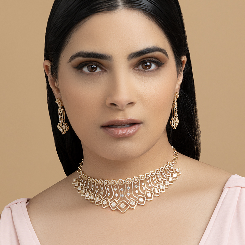 Diamond Necklace and Earrings Set in Gold