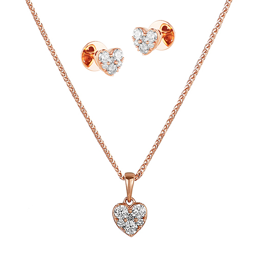 18K Rose Gold Diamond Pendant & Earrings Set with 18 Diamonds