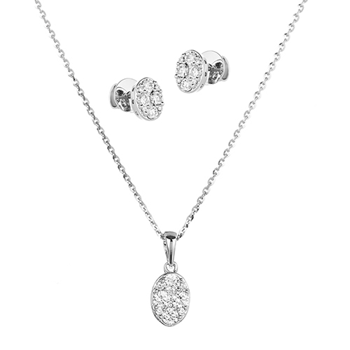 18K White Gold Diamond Pendant & Earrings Set with 30 Diamonds