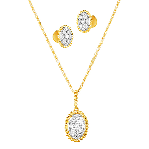 18K Yellow Gold Diamond Oval shaped Pendant Set