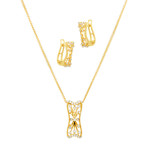 18K White and Yellow Goldellow Gold Diamond Pendant & Earrings Set with 73 Diamonds