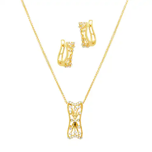 18K White and Yellow Goldellow Gold Diamond Pendant & Earrings Set with 73 Diamonds