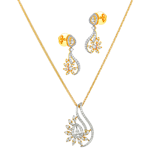 18K White and Yellow Gold Diamond Pendant & Earring set with 175 Diamonds