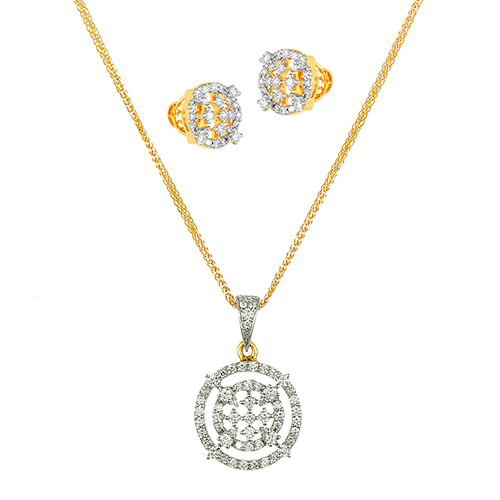18K White and Yellow Gold Diamond Pendant & Earring set with 109 Diamonds