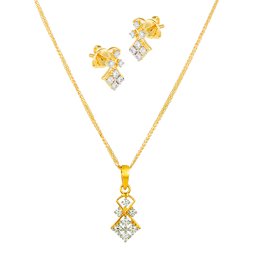 18K White and Yellow Gold Diamond Pendant & Earring set with 21 Diamonds