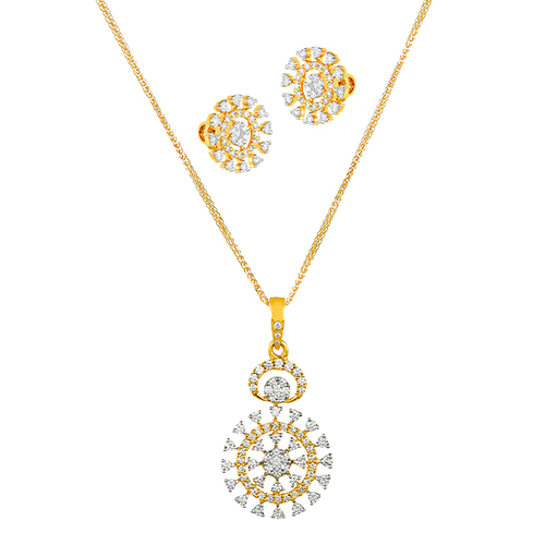 18K White and Yellow Gold Diamond Pendant & Earring set with 146 Diamonds