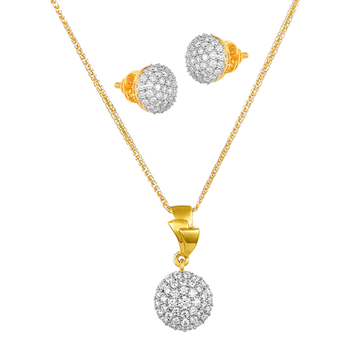 18K White and Yellow Gold Diamond Pendant & Earring set with 111 Diamonds