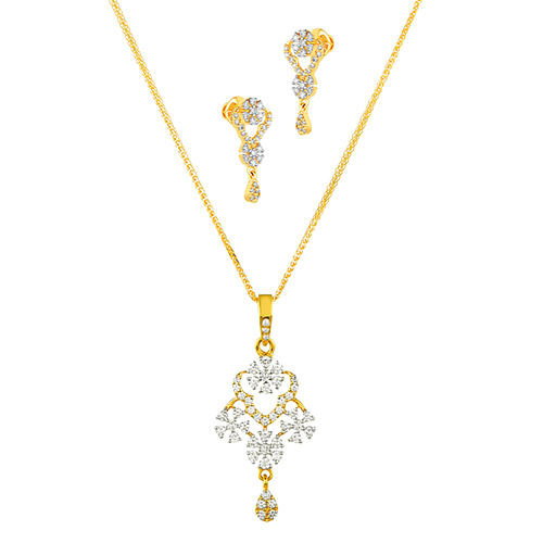 18K White and Yellow Gold Diamond Pendant & Earring set with 105 Diamonds