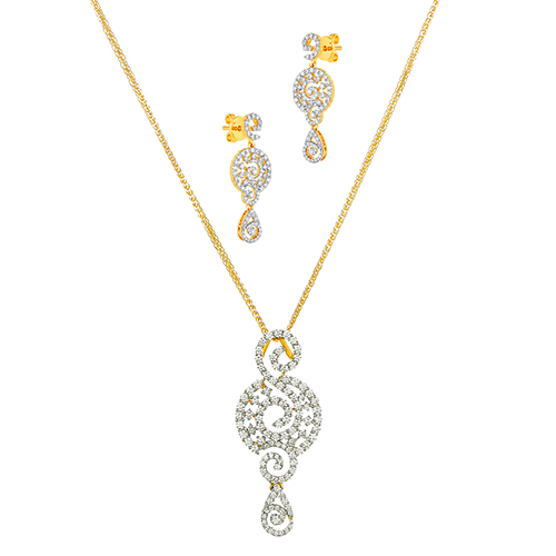 18K White and Yellow Gold Diamond Pendant & Earring set with 282 Diamonds