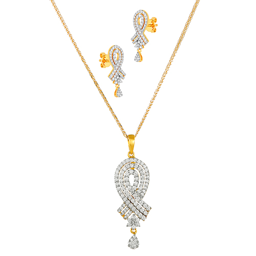 18K White and Yellow Gold Diamond Pendant & Earring set with 216 Diamonds
