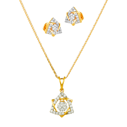 18K White and Yellow Gold Diamond Pendant & Earring set with 69 Diamonds