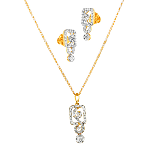 18K White and Yellow Gold Diamond Pendant & Earring Set with 124 Diamonds