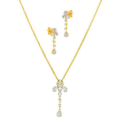 18K White and Yellow Gold Diamond Pendant & Earring set with 102 Diamonds