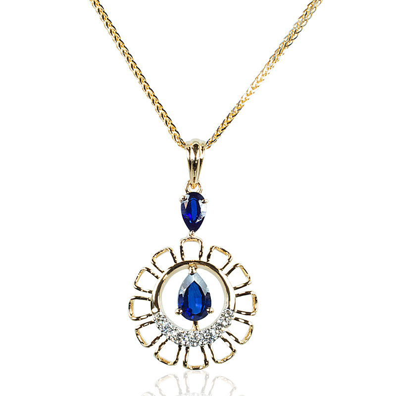 Celestial Blue Gold Diamond Pendant Set