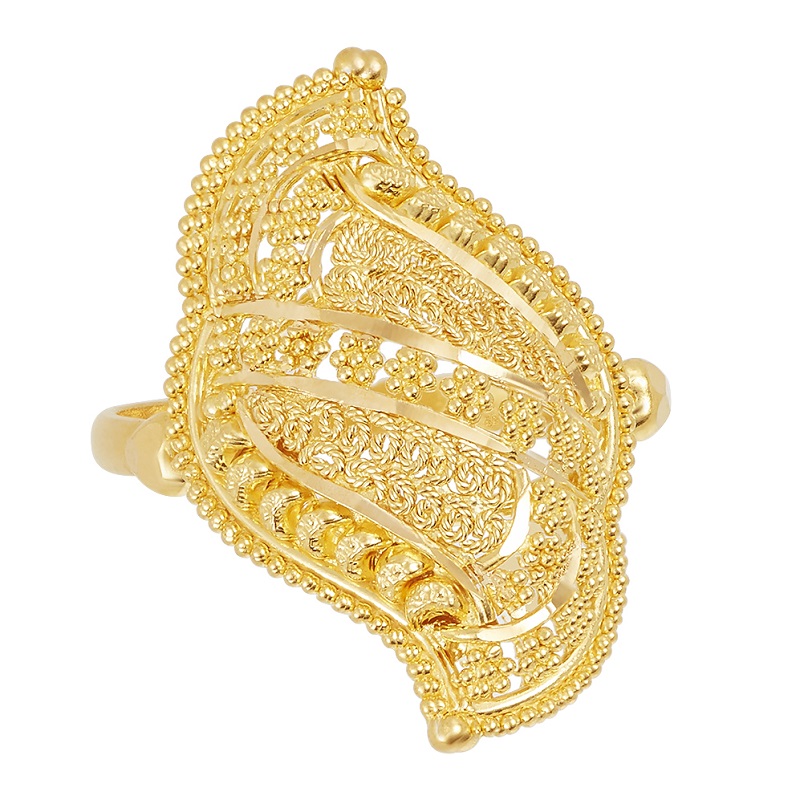 22k Yellow Gold Leaf Shaped Filigree Fashion Ring