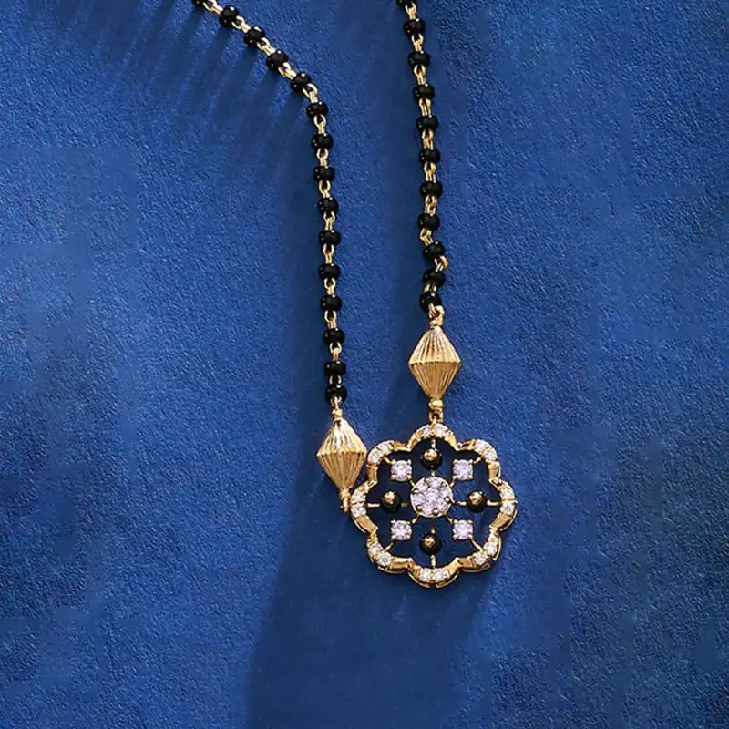 Yellow Gold Diamond Mangalsutra - Floral