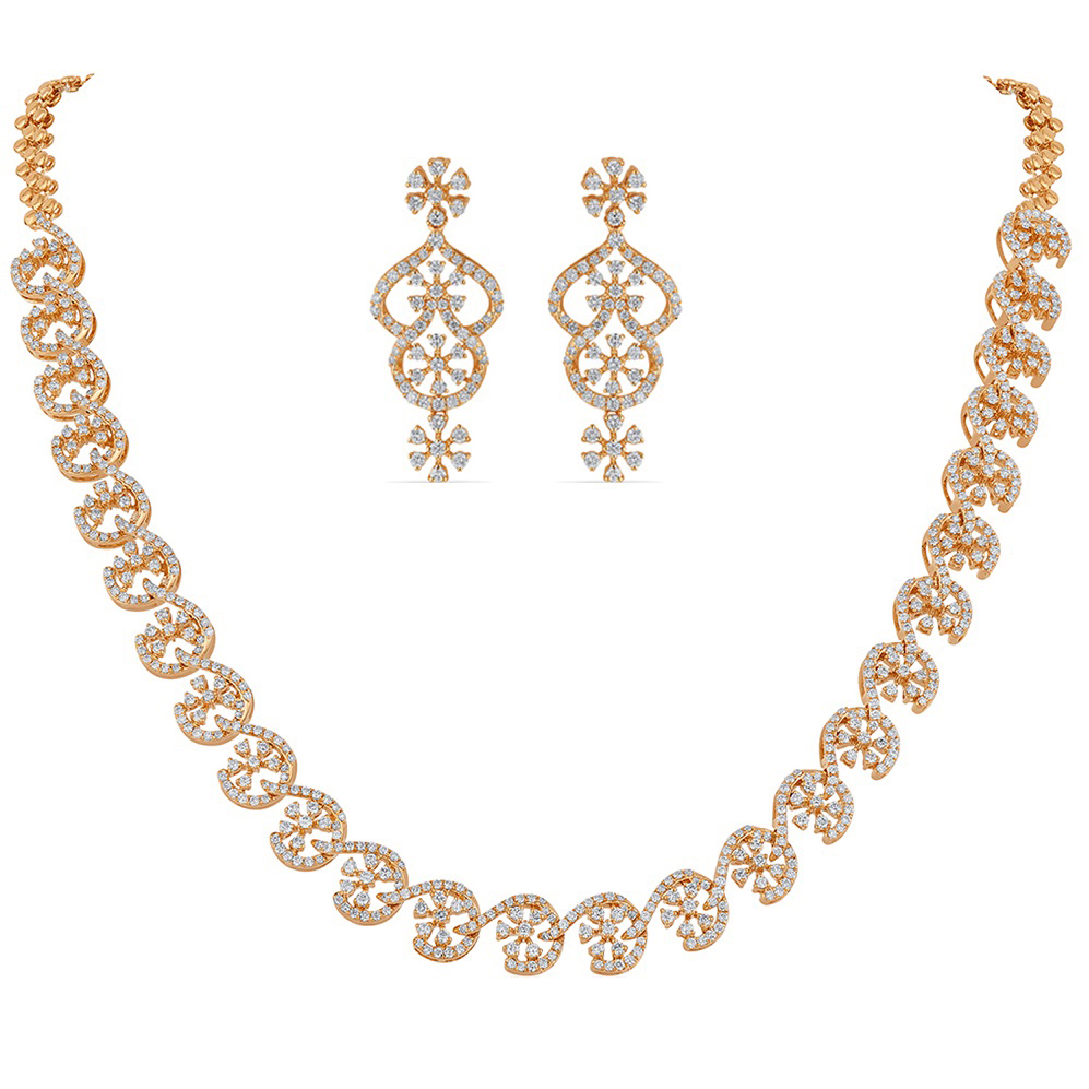 Korean Designer Cubic Zirconia Chain Pendant Earring Set For Women (Rose  Gold & Rhodium Plated) at Rs 90/piece | Cubic Zirconia Pendant in Mumbai |  ID: 2849223406612