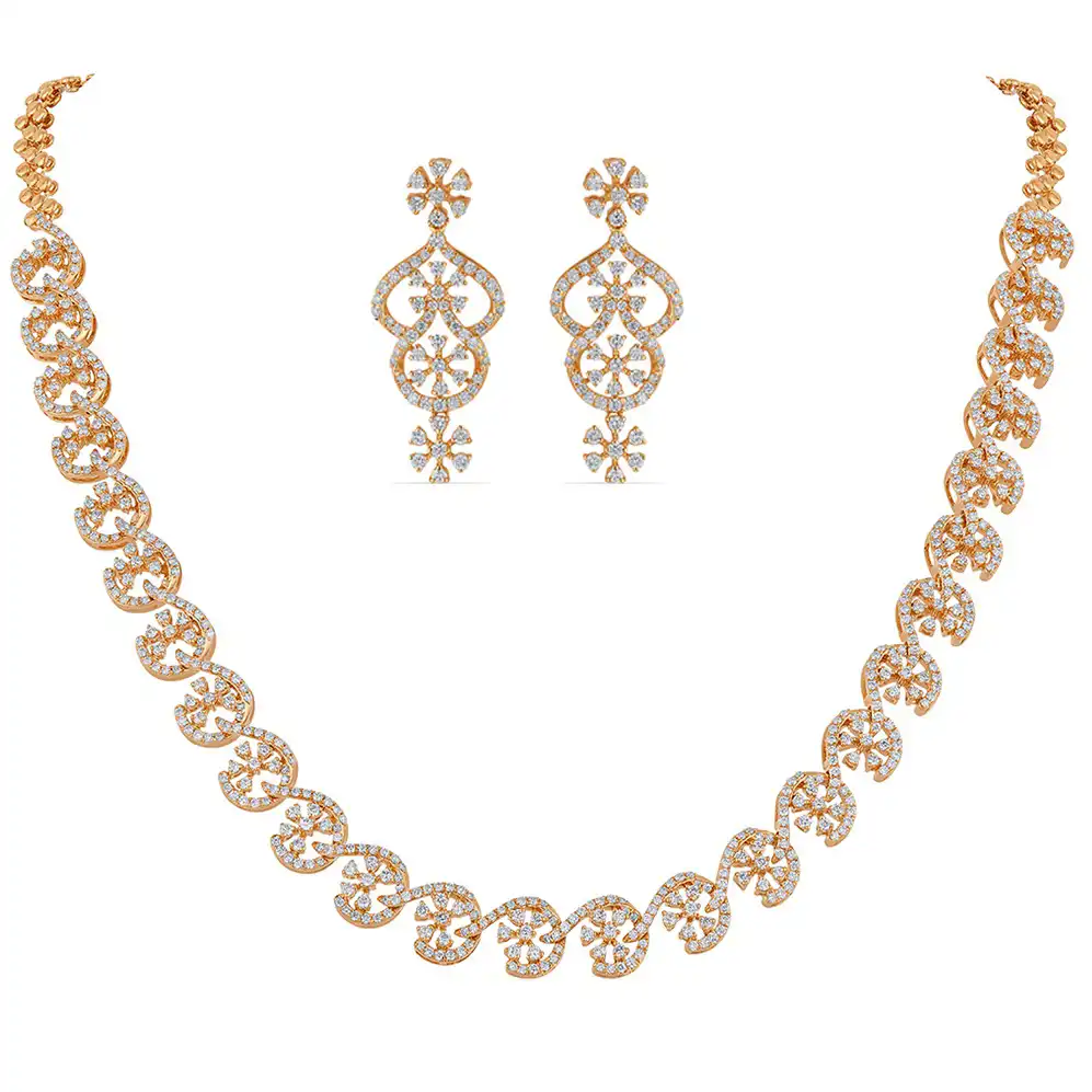 Floral Spiral Necklace Set in Rose Gold and Diamonds