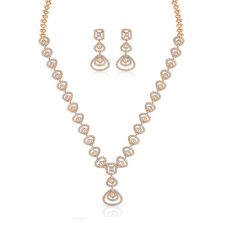 18K Rose Gold Diamond Elegant Necklace Set