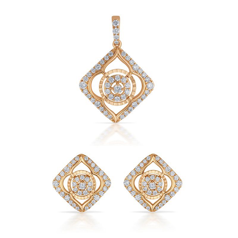 Rose Gold & Diamond Rhombus Pendant Set