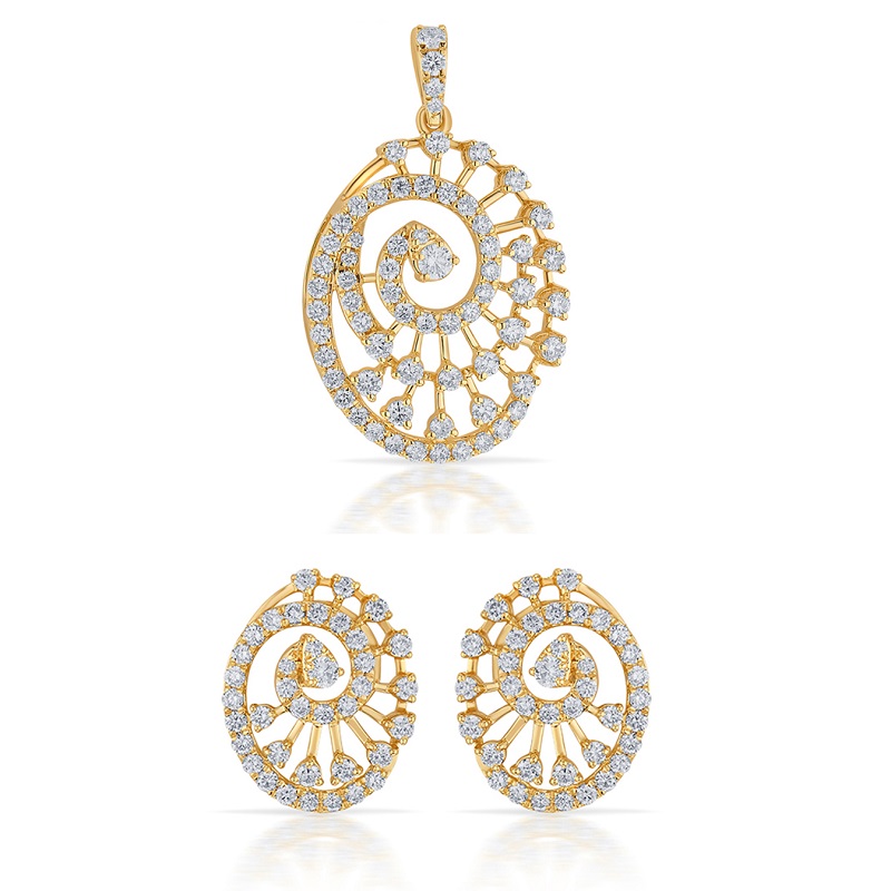 18K Yellow Gold & Diamond Abstract  Spiral Pendant Set