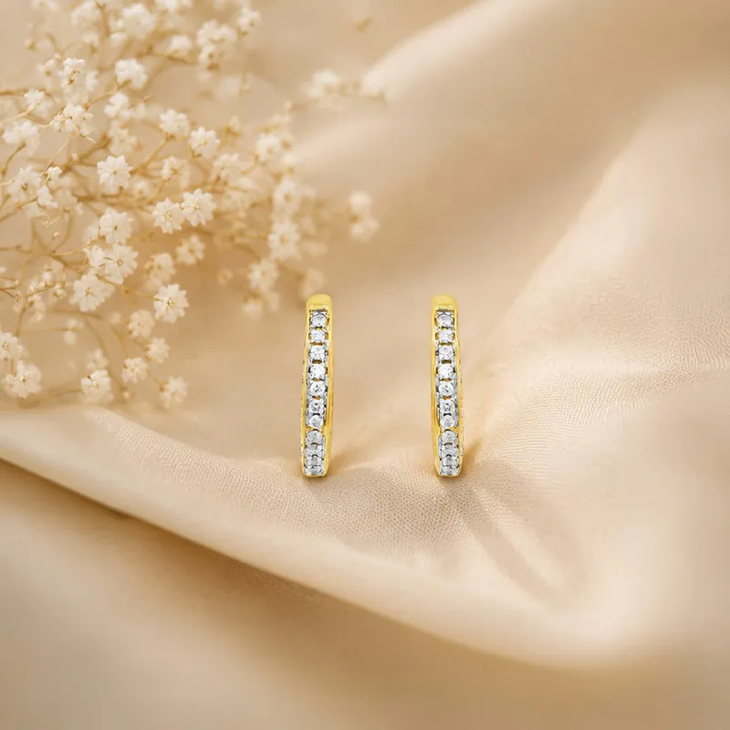 18K Yellow  Gold Diamond Huggies Earrings