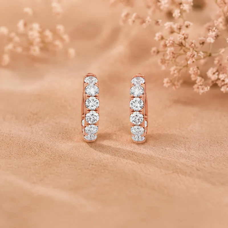 18K Gold Diamond Huggies Earrings - 0.6 inch