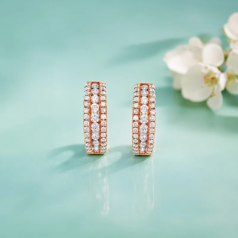 18K Gold Diamond Huggies Earrings - 0.6 inch